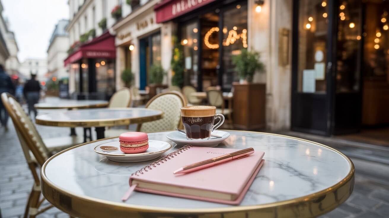 Pařížská kavárna s růžovým zápisníkem